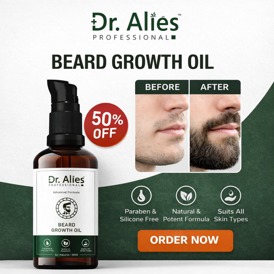 Dr. Alies Professional Beard Growth Oil | Natural Formula with Vitamin E, Almond Oil & Castor Oil | Fills Patchy Areas, Reduces Itch & Strengthens Beard