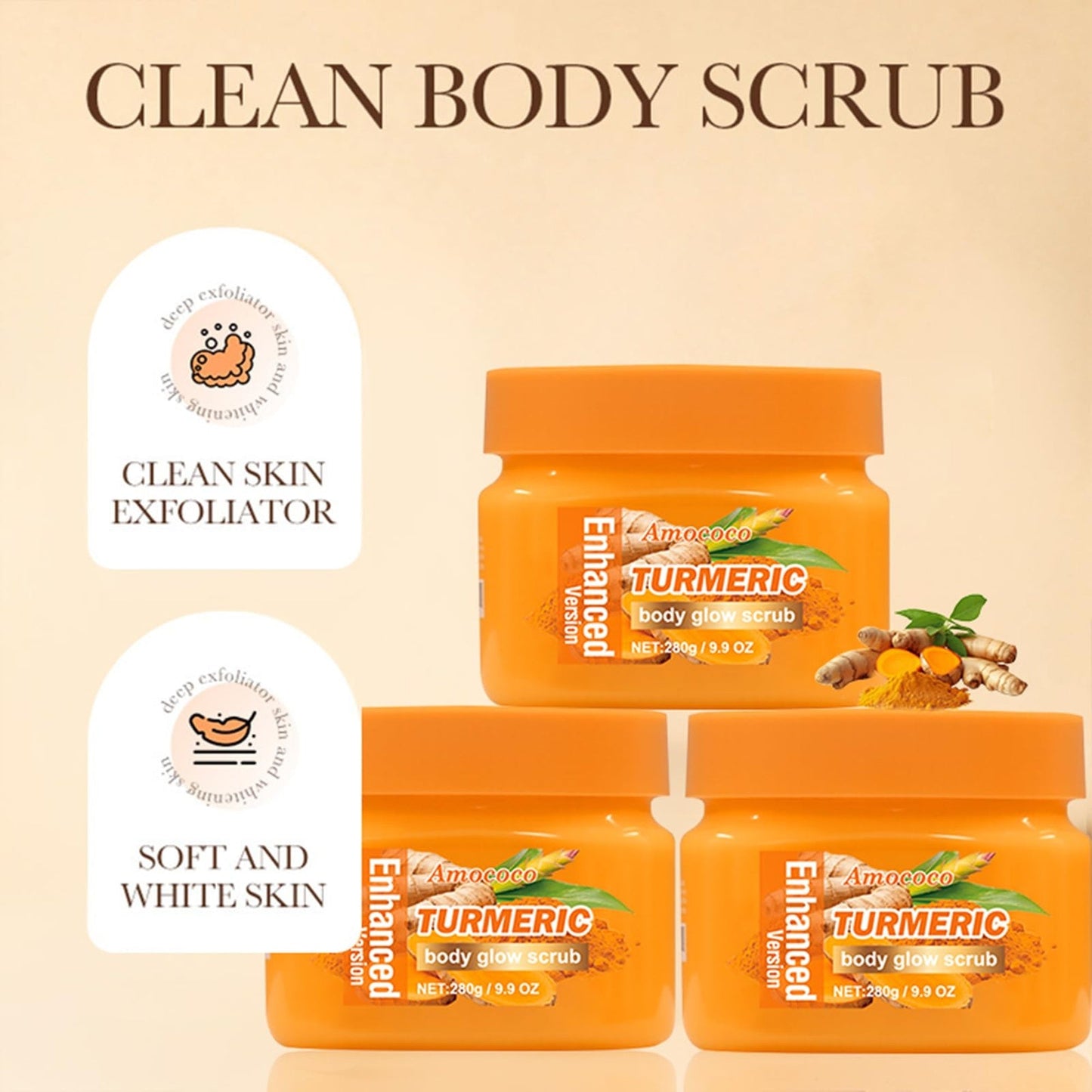 Turmeric Body Scrub, Vitamin C Glow Exfoliator, 280 g