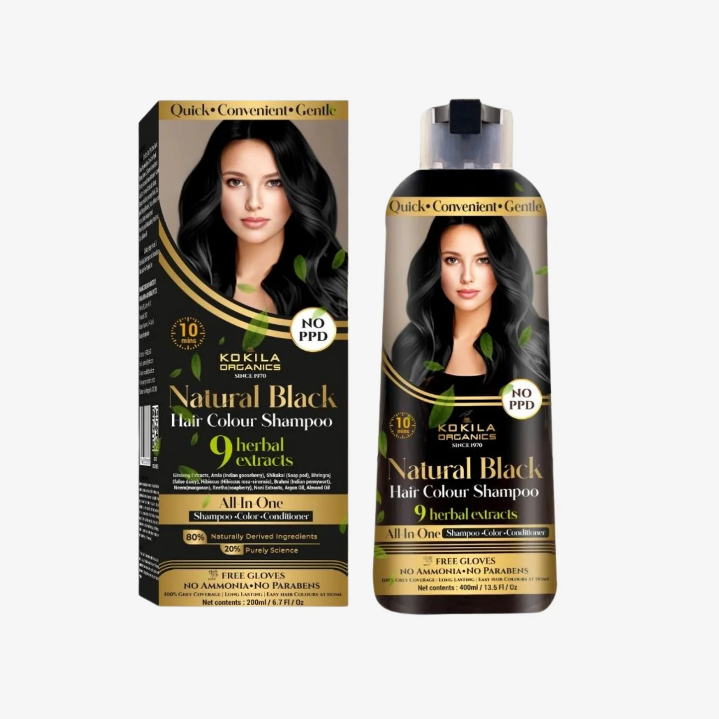 Kokila NO PPD Shampoo Hair Colour - Natural Black for Women and Men