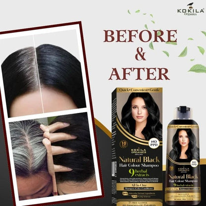 Kokila NO PPD Shampoo Hair Colour - Natural Black for Women and Men